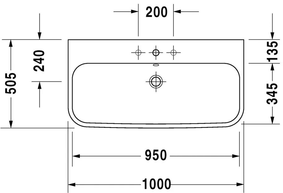 Duravit Happy D.2 - umývadlo 100x50,5 cm, 1 otvor pre batériu prepichnutý, 2318100000