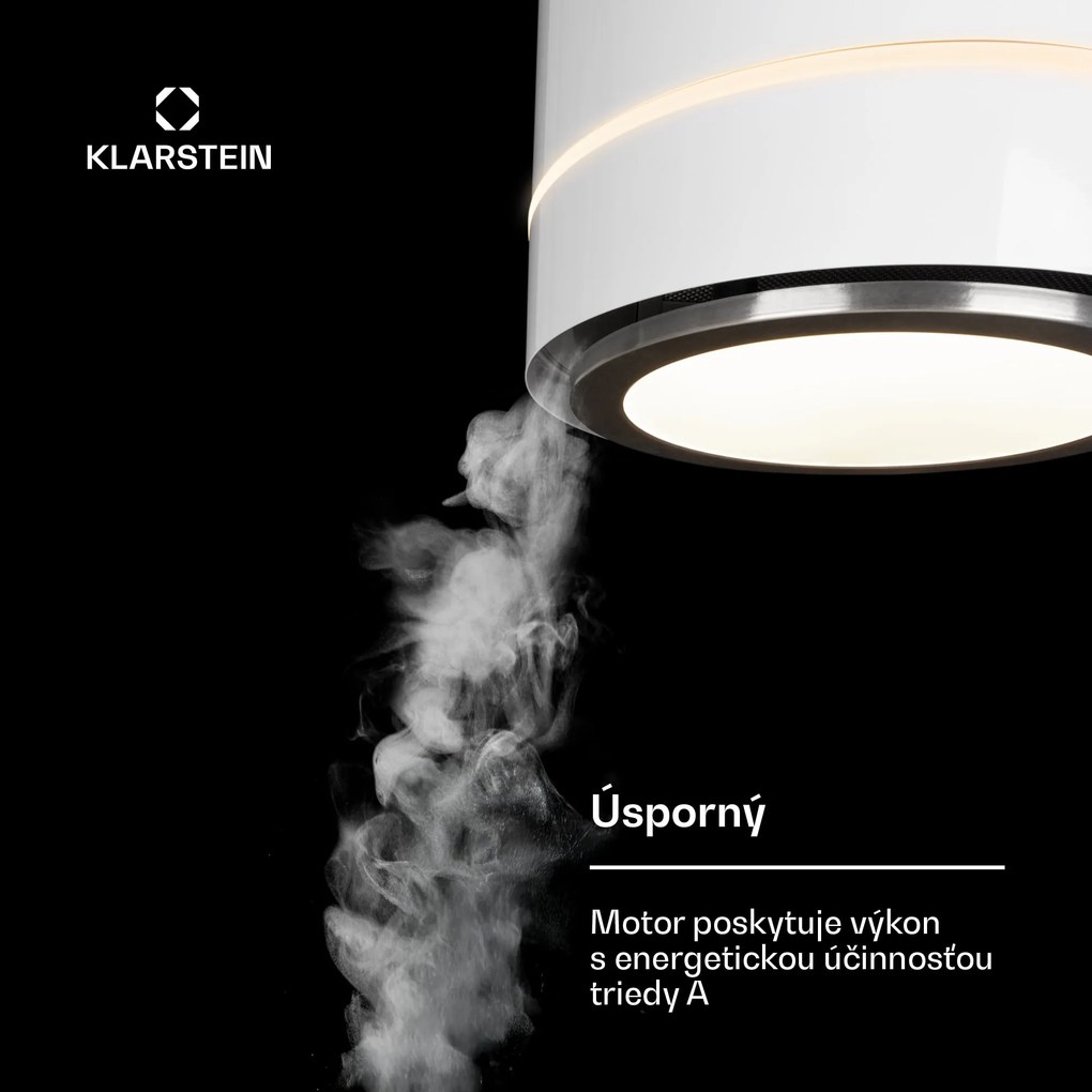 Klarstein Tron Ambience, digestor, 38 cm, ostrovčekový, 521 m³/h, LED, biely