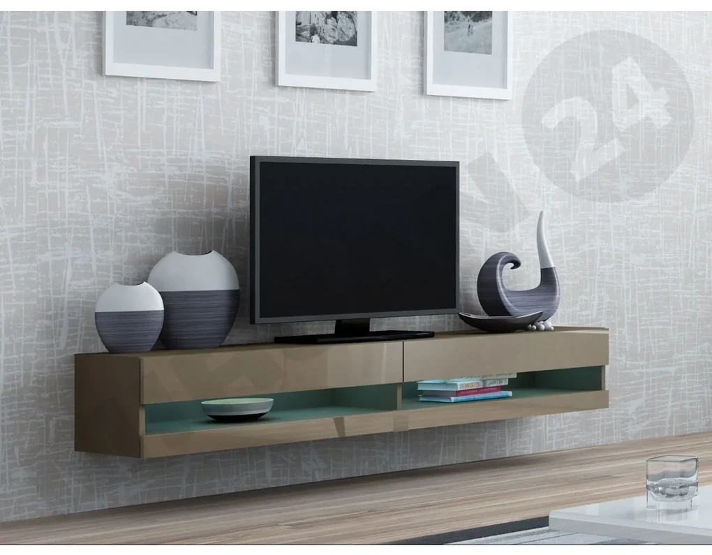 TV skrinka Zigo New 180, Osvetlenie: osvetlenie LED modré, Farby: šedý / šedý lesk