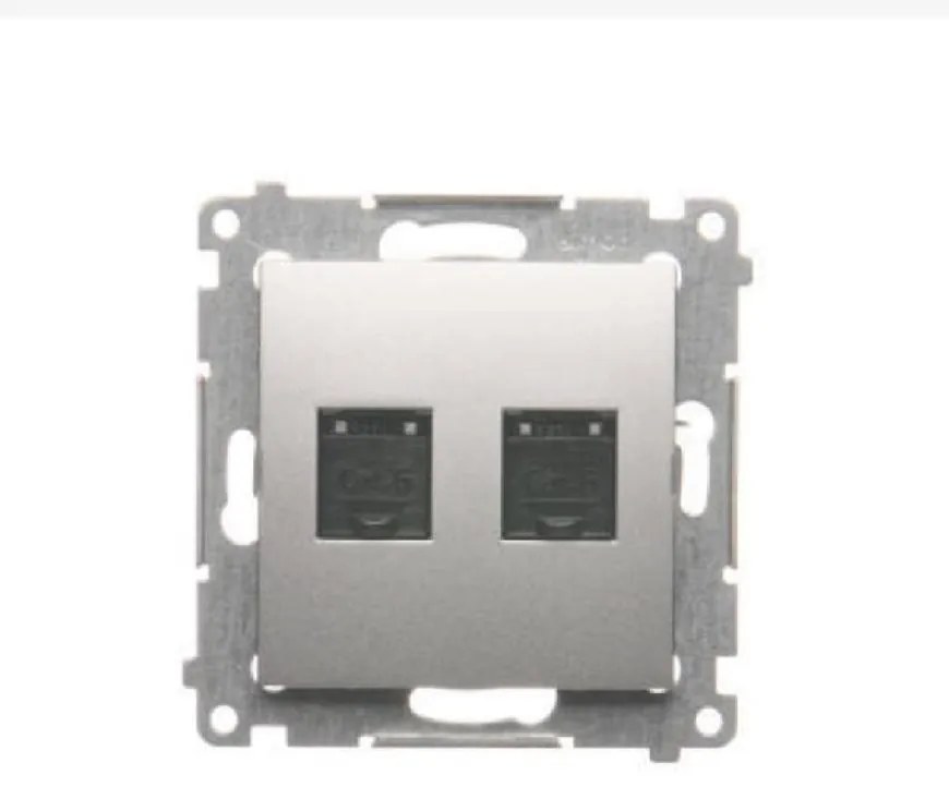 D62/43 Dvojitá počítačová zásuvka RJ45 strieborný mat