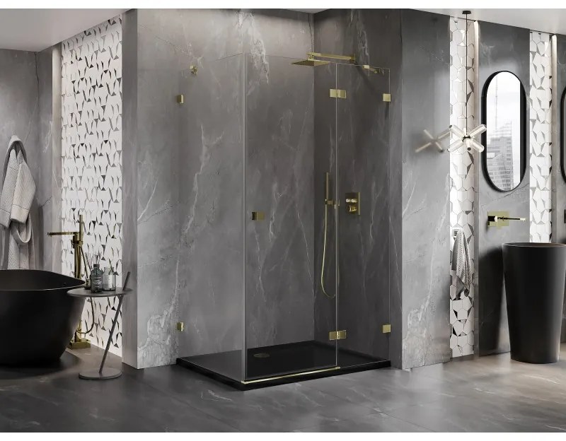 Mexen Lunar, výklopný sprchový kút pravý 80 x 70 cm, 8mm číre sklo, zlatý profil, 834-080-070-50-00-P