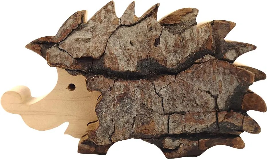 AMADEA Drevená dekorácia ježko s kôrou, masívne drevo, 12 cm