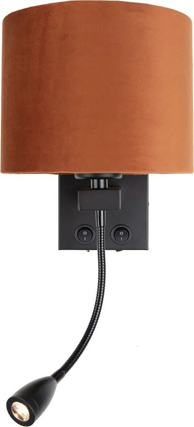 Nástenná lampa čierna s flexibilným ramenom a oranžovým tienidlom so zlatým interiérom 18cm - Brescia Combi