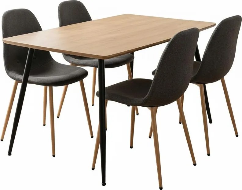 Jedálenský set 4x stoličky + stôl 120 cm AVENBERG NATURAL, sivá