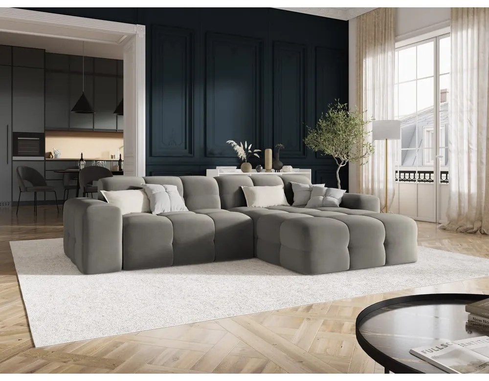 Sivá zamatová rohová pohovka (pravý roh) Kendal - Micadoni Home