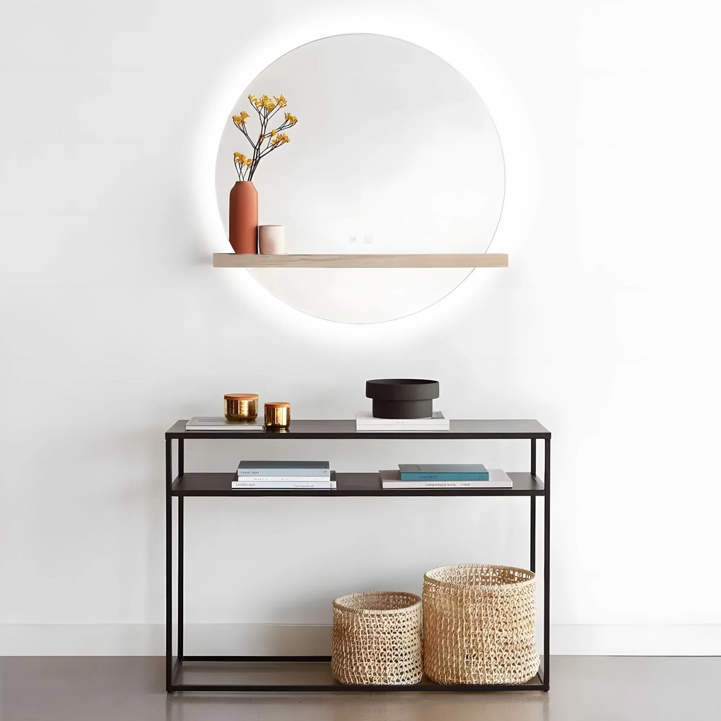 Tutumi Tutumi, okrúhle LED kúpeľňové zrkadlo 60cm s drevenou policou 60x15x2 cm, HOM-02696