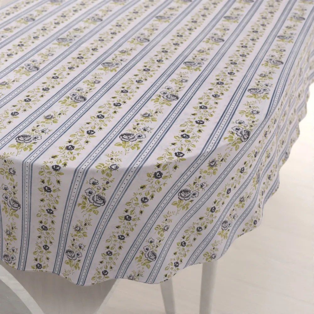 Biante Bavlnený oválny obrus Sandra SA-348 Sivé popínavé kvety a modré pruhy 130x220 cm