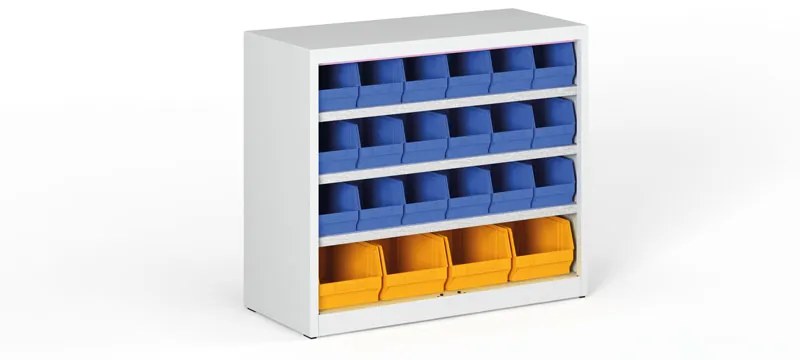 Regál s plastovými boxmi BASIC so zadnou stenou - 800 x 400 x 920 mm, 18x B, 4x C