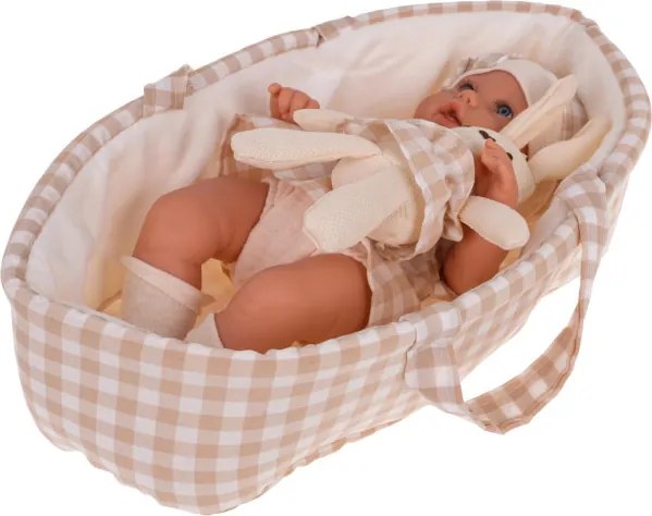 Bábika Lovely Baby s košíkom a zajačikom béžová