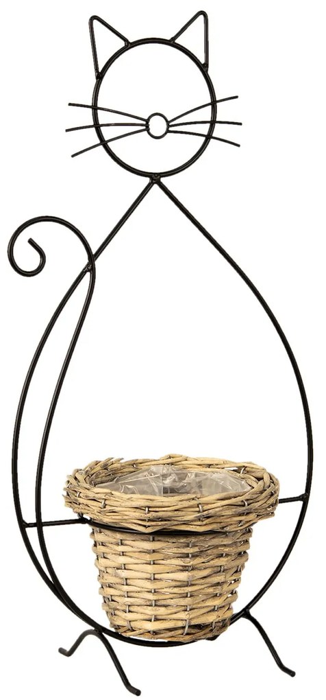 Kovový stojan na kvetinu v tvare mačky s kvetináčom - 27*16*52 cm