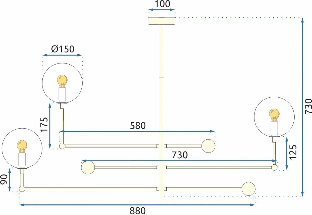 Toolight Tolight, Závesná lampa - sklenené gule 6 ks APP919-6CP, zlatá, OSW-03231