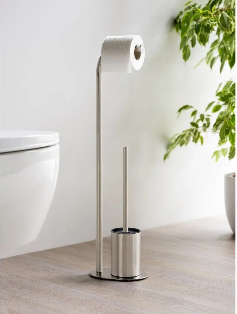 Stojan na toaletný papier s kefou z nehrdzavejúcej ocele v matne striebornej farbe Levante – Wenko