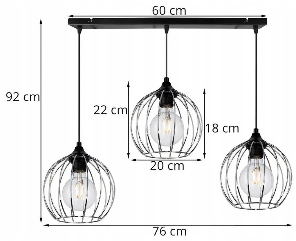 Závesné svietidlo TORONTO, 3x chrómové drôtené tienidlo