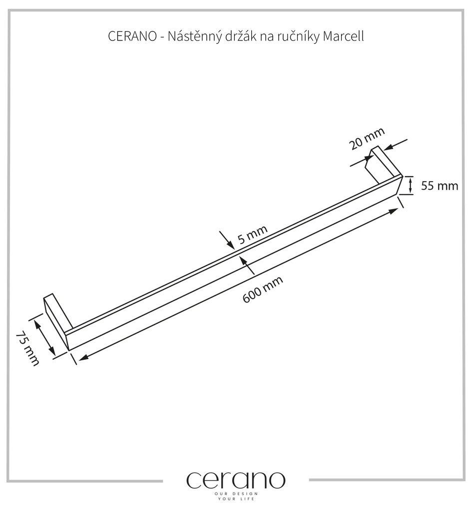 Cerano Marcell, nástenný držiak na uteráky 40 cm, čierna matná, CER-CER-428989