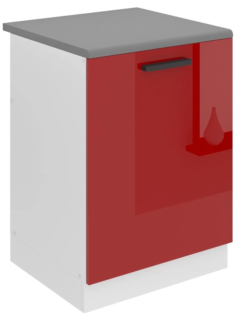 Kuchynská skrinka Belini Premium Full Version drezová 60 cm červený lesk s pracovnou doskou