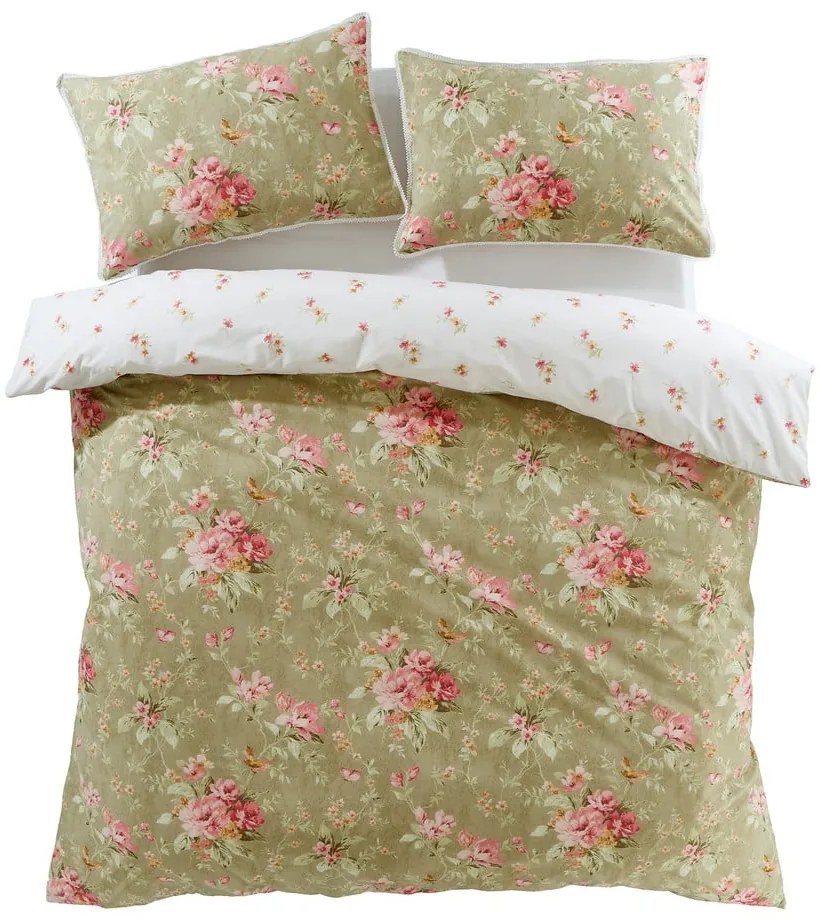 Bielo-zelené obliečky na jednolôžko 135x200 cm Penelope Floral – Catherine Lansfield