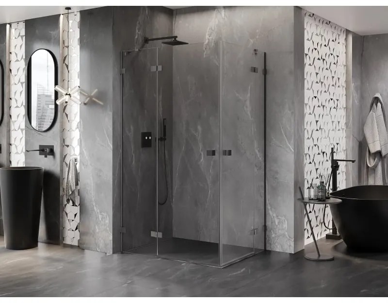 Mexen Lunar Duo, výklopný sprchový kút 85 x 75 cm, 8mm číre sklo, profil grafit brúsený, 834-085L-075P-66-00