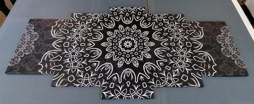 5-dielny obraz Mandala s abstraktným vzorom v čiernobielom prevedení Varianta: 100x50
