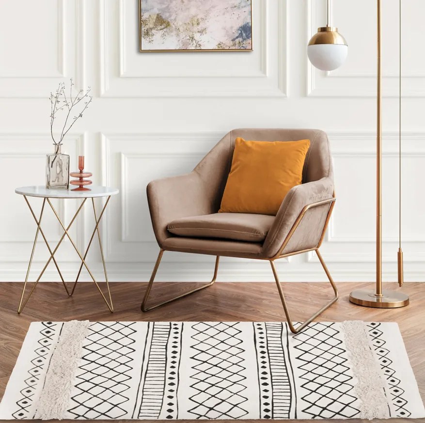 Ecru tkaný koberec s aztéckym vzorom 160 x 50 cm