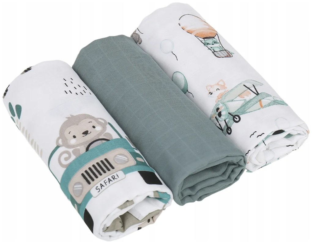 BabiM Mušelínové látkové plienky Premium Animals 60x75 3v1 Farba: sivá