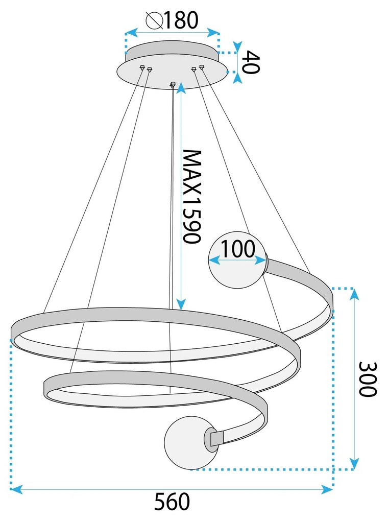 Toolight Toolight, LED závesné svietidlo, 60W, 3000K, LHJ029-CP, čierna, OSW-50047