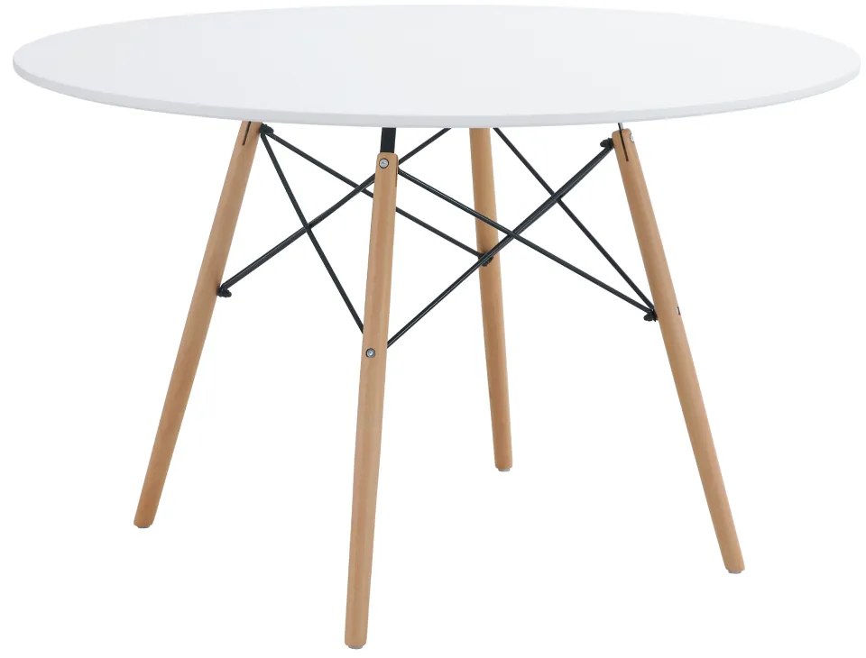 Jedálenský stôl, biela matná/buk, priemer 120 cm, DEMIN NEW