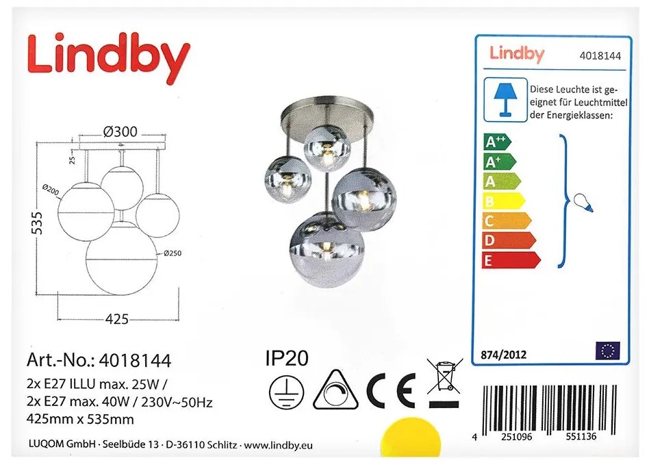 Lindby Lindby - Stropné svietidlo RAVENA 2xE27/40W/230V + 2xE27/25W/230V LW0402