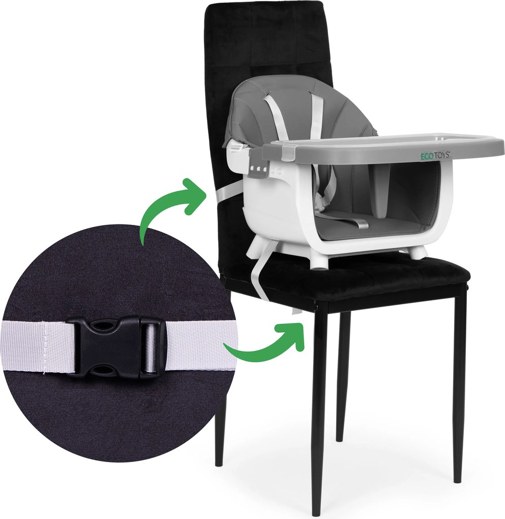 ECOTOYS Detská 2v1 jedálenská stolička ECOTOYS, sivá