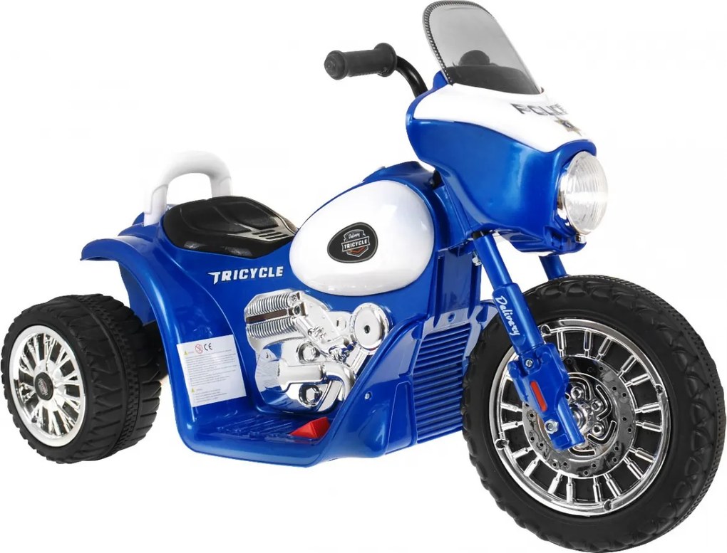 Ramiz Chopper batériový bicykel pre deti Modrý + 3 kolesá + Zvuky + LED svetlá