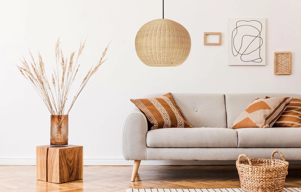 Toolight - Stropné svietidlo z prírodného bambusu Boho E27 60W APP882-1CP, hnedá, OSW-05242