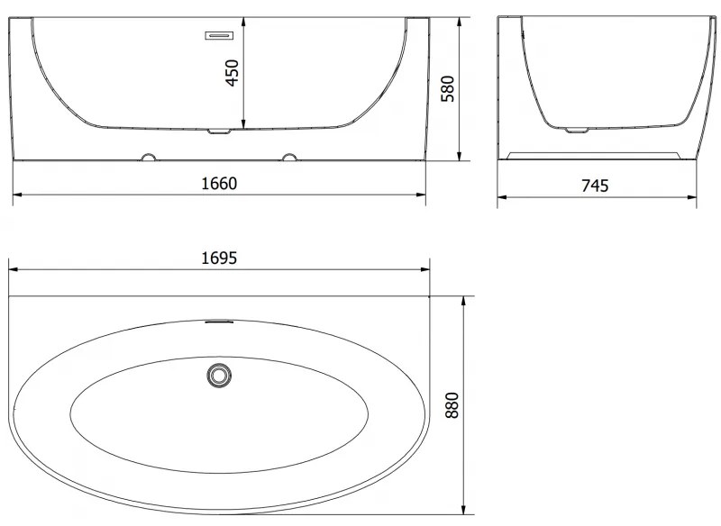 Mexen Bruna, voľne stojaca vaňa ku stene 170 x 88 cm, biela lesklá, biely prepad, 52731708800-20