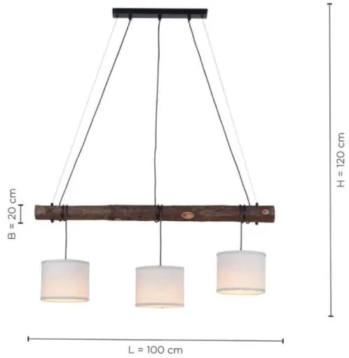 Leuchten Direkt 11238-79 - Luster na lanku BARK 3xE27/40W/230V