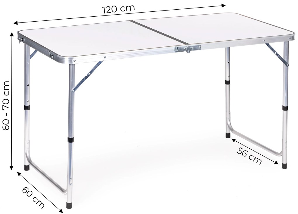 Skladací stôl s bielou doskou, 120 x 60 cm