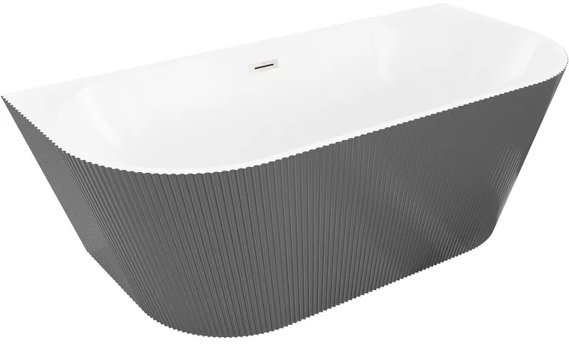 Mexen Oris, voľne stojaca ryhovaná vaňa 170 x 80 cm, biela-šedá, oceľový prepad, 52871708062-97