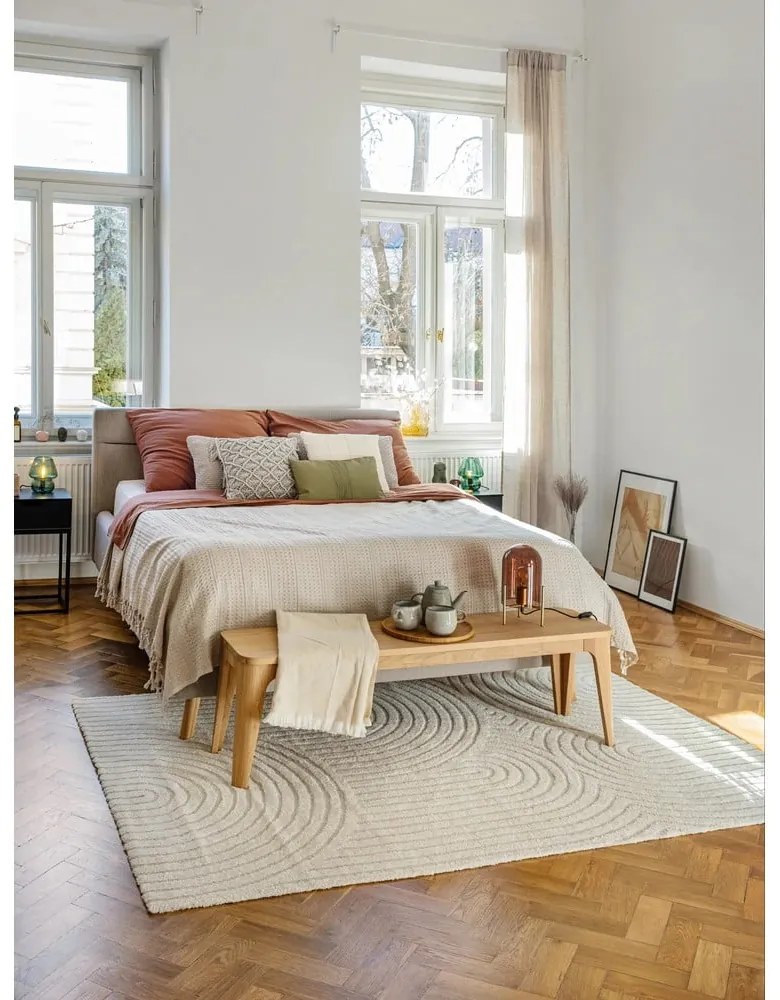 Béžová čalúnená dvojlôžková posteľ s úložným priestorom s roštom 140x200 cm Lotte – Meise Möbel