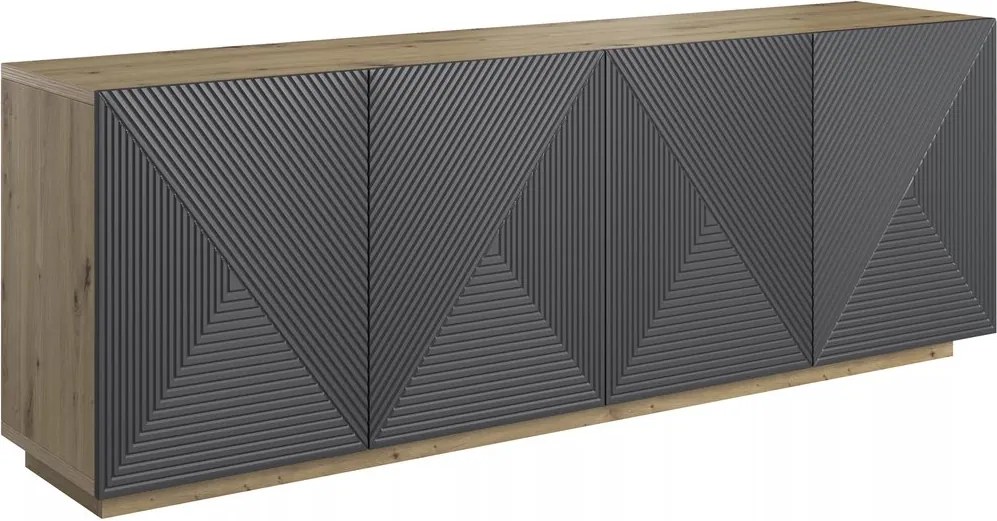 Komoda Asha 200 cm štvordverová - dub artisan / rivier stone mat