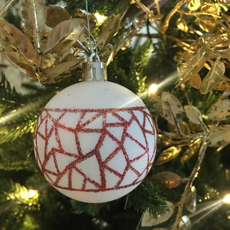 DECOLED Plastové ozdoby, 6 cm, 50 ks, červené a biele