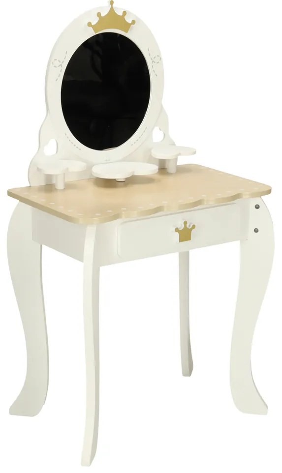 KIK Detský drevený toaletný stolík pre dievčatá Lulilo Bella biely so zrkadlom a doplnkami