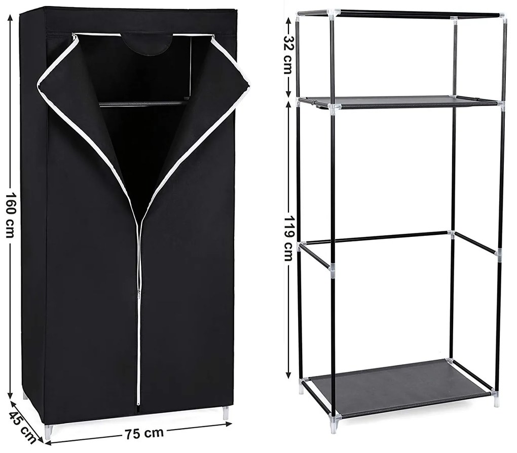 Textilná šatníková skriňa Yuma black