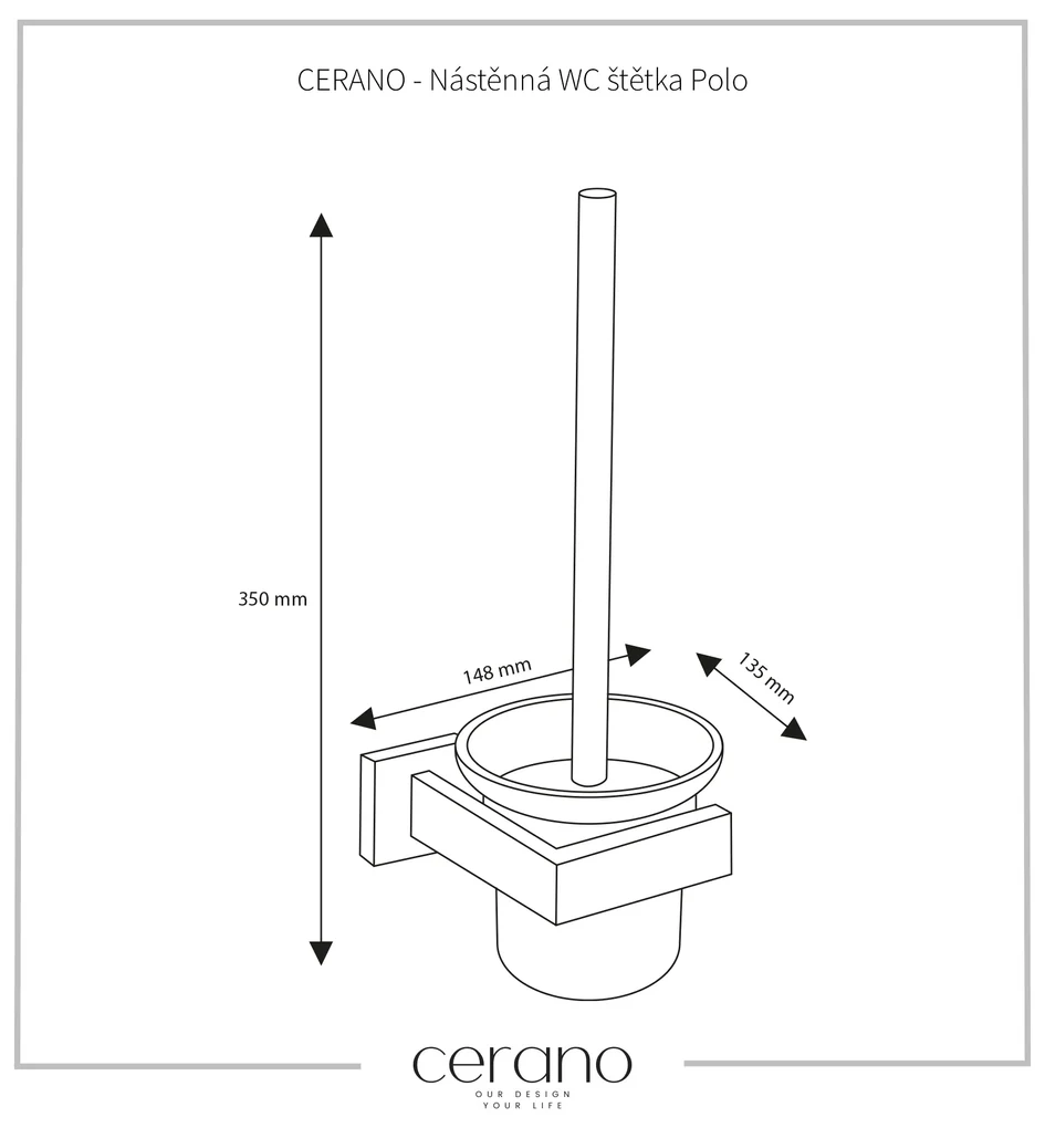 CERANO - Nástenná WC kefa Polo - čierna matná, CER-CER-479338