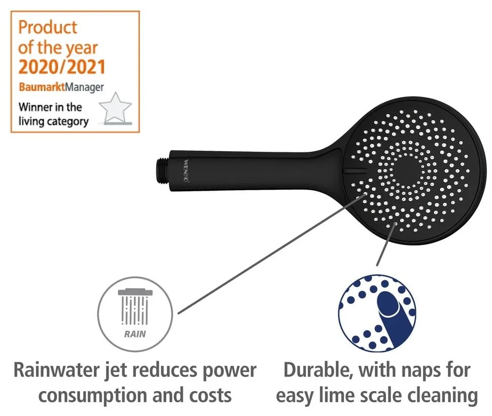 Čierny sprchový set z nerezovej ocele 70 cm Water Saving - Wenko