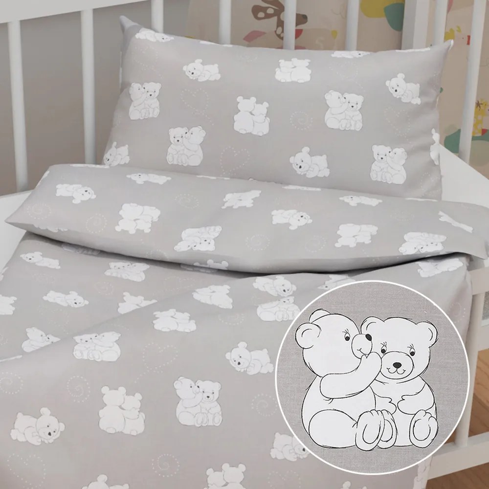Biante Detské bavlnené posteľné obliečky do postieľky Sandra SA-733 Zamilované ľadové medvede na svetlo sivom Do postieľky 90x140 a 50x70 cm