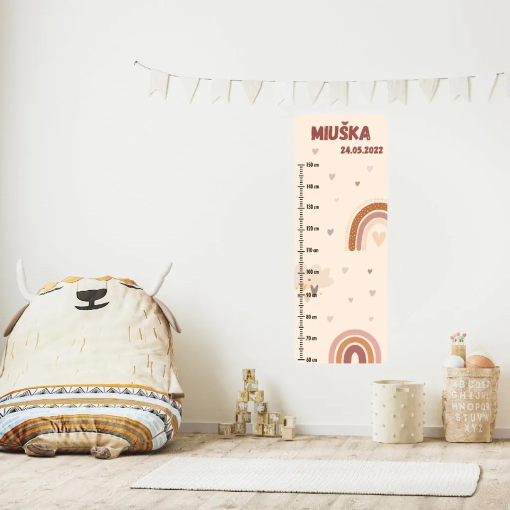 PIPPER. Textilná nálepka na stenu "Detský meter s menom - Dúha"