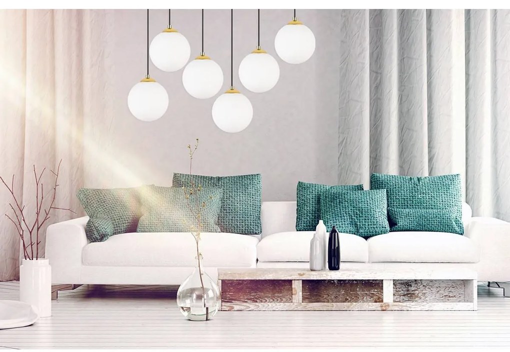 Závesné svietidlo Florence, 6x biele sklenené tienidlo, (výber z 3 farieb uchytenia)