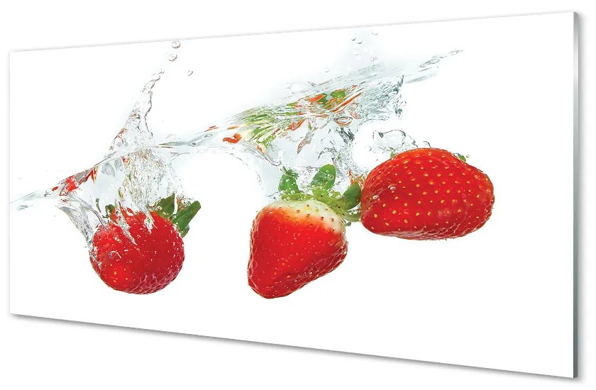 Sklenený obklad do kuchyne Water Strawberry biele pozadie 100x50 cm