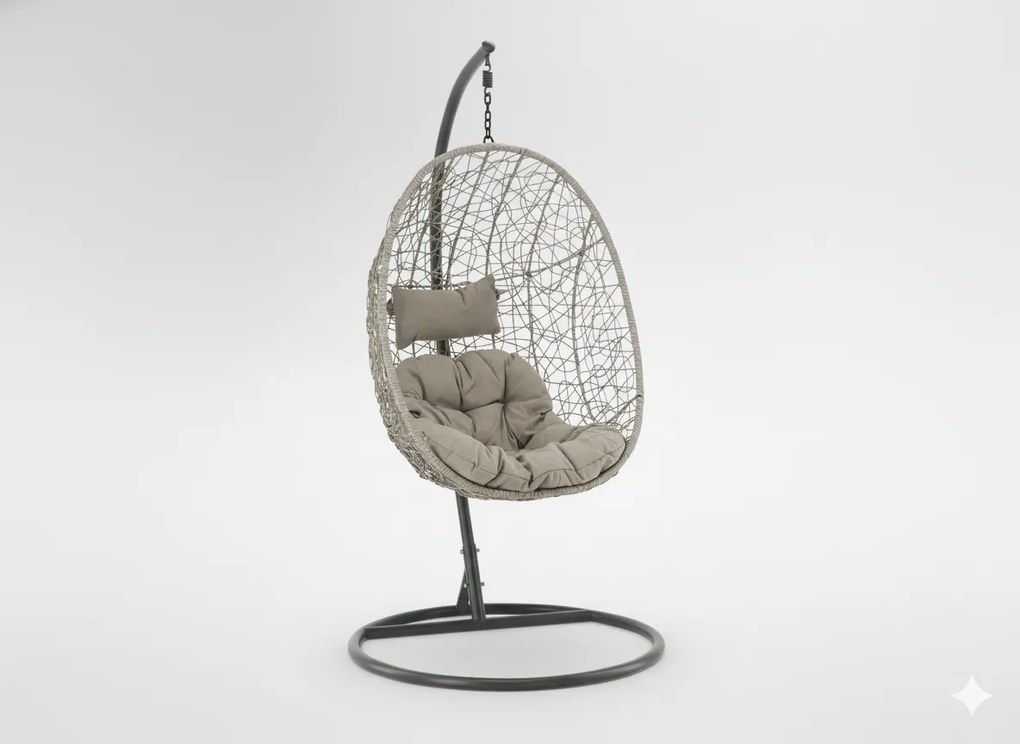 CH ZÁVESNÁ STOLIČKA, ŠEDÁ, VANKÚŠ – ŠEDÝ, RÁM – TMAVOSÉRY 115 X 90 X H67 CM