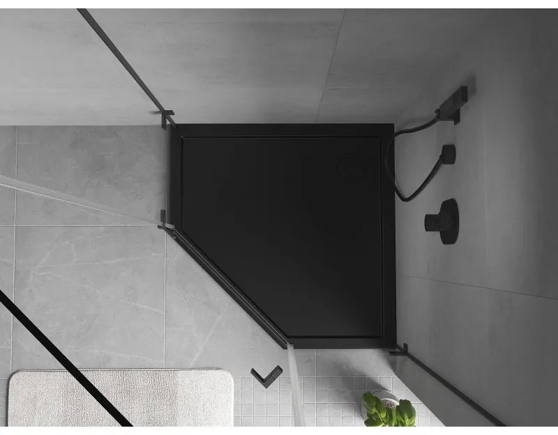 Mexen Flow, päťuholníková sprchová vanička slim 80 x 80 cm, čierna matná, 46P708080