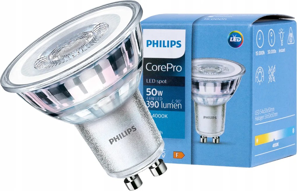 LED žiarovka Philips GU10 - 4,6 W - 390 Lm 36 ° - neutrálna biela - CorePro Premium