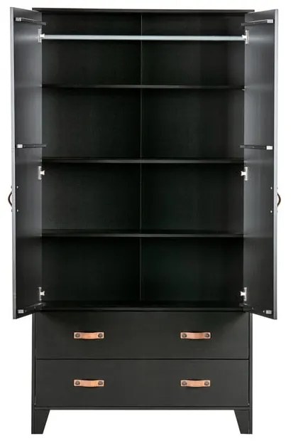 Čierna šatníková skriňa z borovicového dreva WOOOD Dian