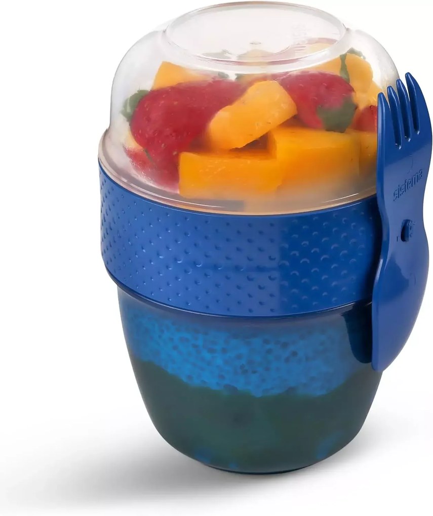 SISTEMA Krabička na jogurt a müsli, 2 komory+lžíce, SISTEMA, mix barev Farba škatuliek SISTEMA: Modrá